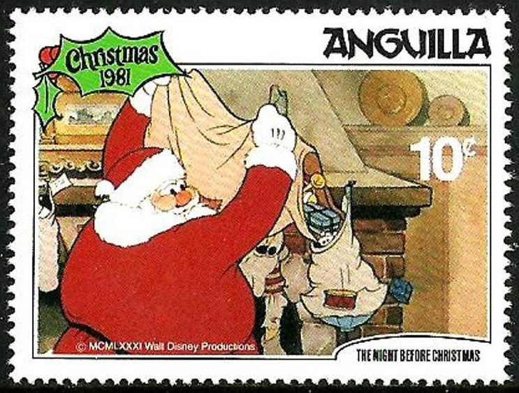 Anguilla 1981 Scott 458 Sello ** Walt Disney La noche de Navidad Papa Noel y Regalos 10c 